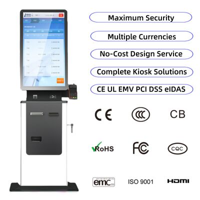 comprar Pantalla táctil de 27 pulgadas Autómata de autoservicio Registro en la tienda Supermercado Quiosco Dispensador de tarjetas de pago Escáner de pasaportes SDK de boletos online manufacture