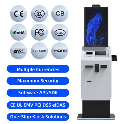 comprar Self-Service Touch Screen Moneda de efectivo Quiosco de pago de cambio de moneda extranjera con impresora de boletos Escáner de pasaportes con SDK / API online manufacture