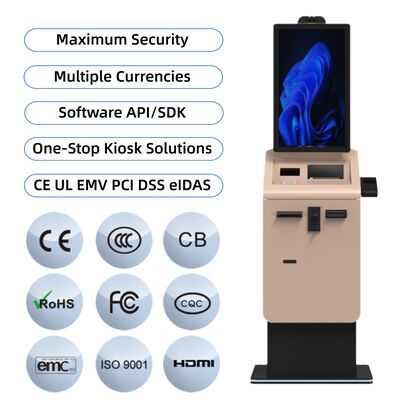 comprar Autoservicio Caja Pago Quiosco Cambio de moneda Efectivo Reciclador de monedas Pantalla táctil capacitiva SDK habilitado Colocación del piso online manufacture