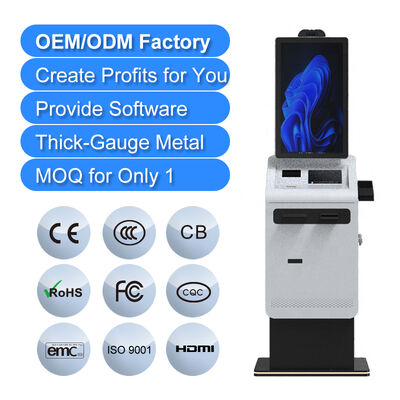 comprar Pantalla táctil Autoservicio Quiosco de pago SDK habilitado Billete de factura Impresora A4 Escáner Dispensador de tarjetas Reciclador de efectivo Piso con sistema operativo múltiple online manufacture