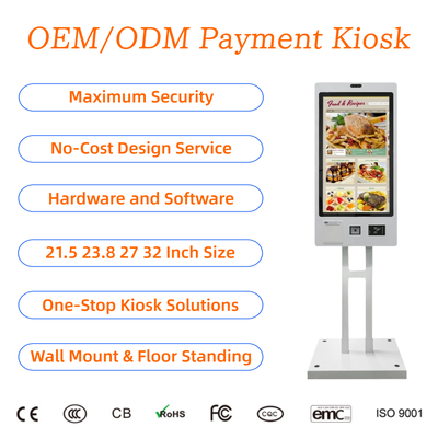 comprar 21.5 27 32 Pulgadas Quiosco de Autoservicio con Pantalla Táctil y Escáner QR Impresora de Tickets para Restaurantes Montaje en Pared o de Pie online manufacture