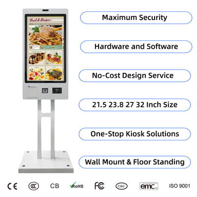comprar Quiosco de pedidos con pantalla táctil de 21,5, 27 y 32 pulgadas, restaurante sin efectivo, quiosco de Terminal de pago de pedidos de autoservicio con montaje en pared de comida rápida online manufacture
