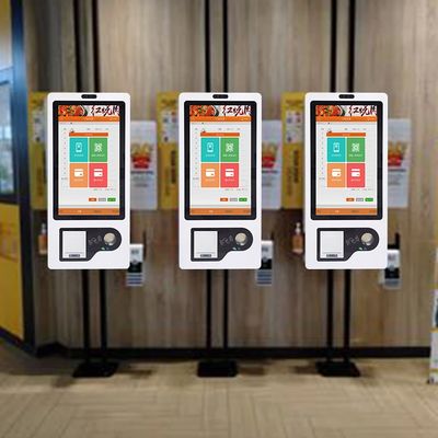 Quiosco de pedidos de autoservicio de 27 pulgadas con impresora de boletos, escáner QR y lector RFID