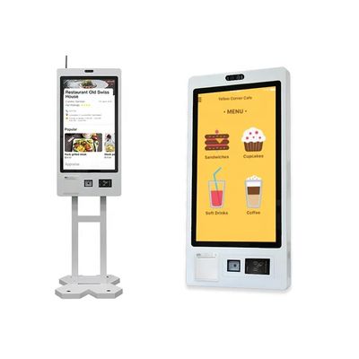 Quiosco de auto-pedidos de restaurantes montado en la pared con impresora de boletos y lector RFID