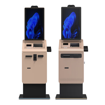 27 32 Inch Touch Screen Self Service Payment Kiosk Indoor Self Receipt Printer Card Dispenser Cash Coin Recycler Payment Kiosk